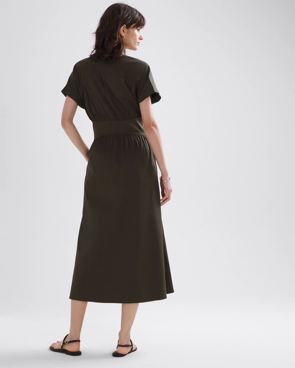 Short Sleeve Collar Poplin Midi Dress | White House Black Market
